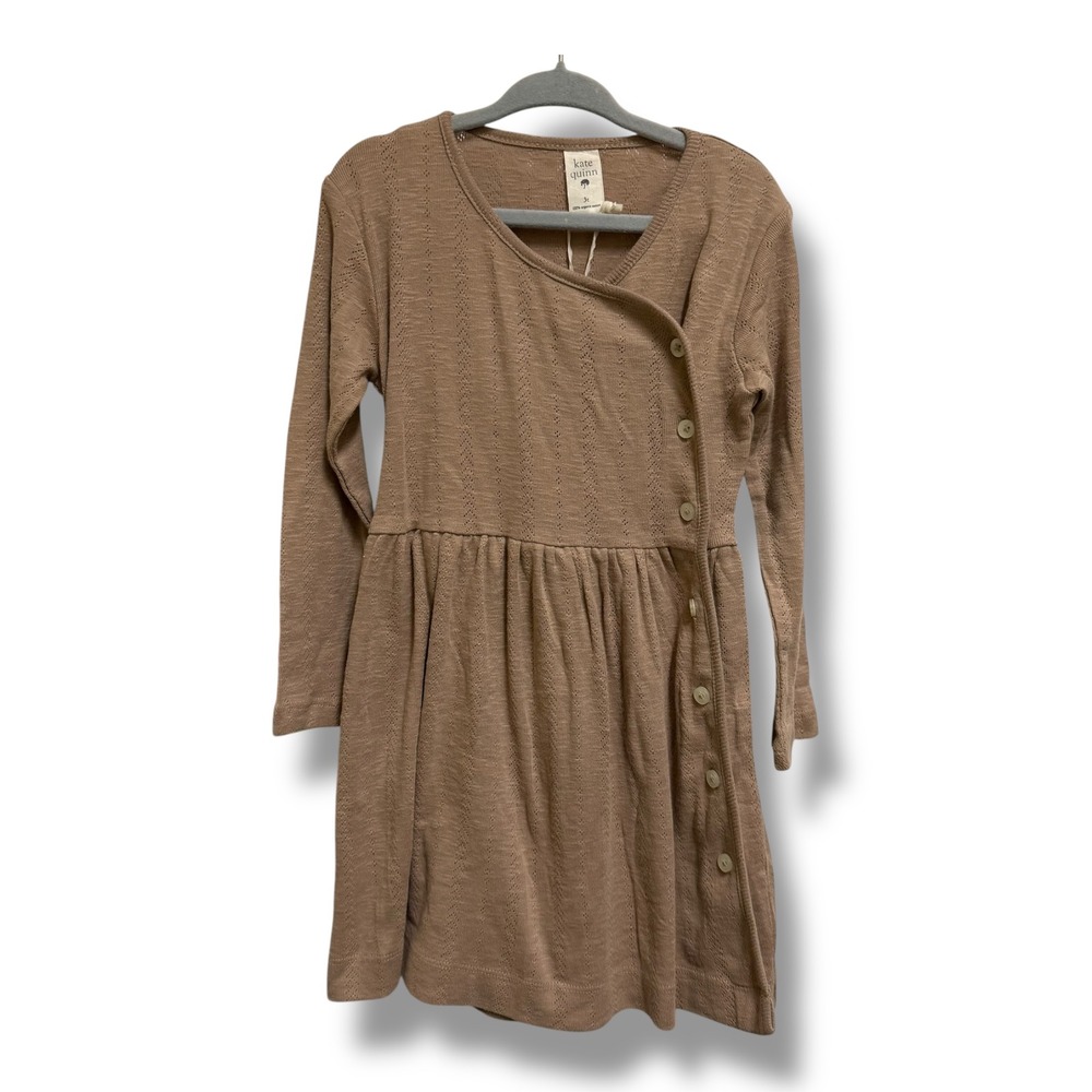 Kate Quinn Toddler Girls Organic Cotton Pointelle Wrap Dress Clay Brown 3T NEW